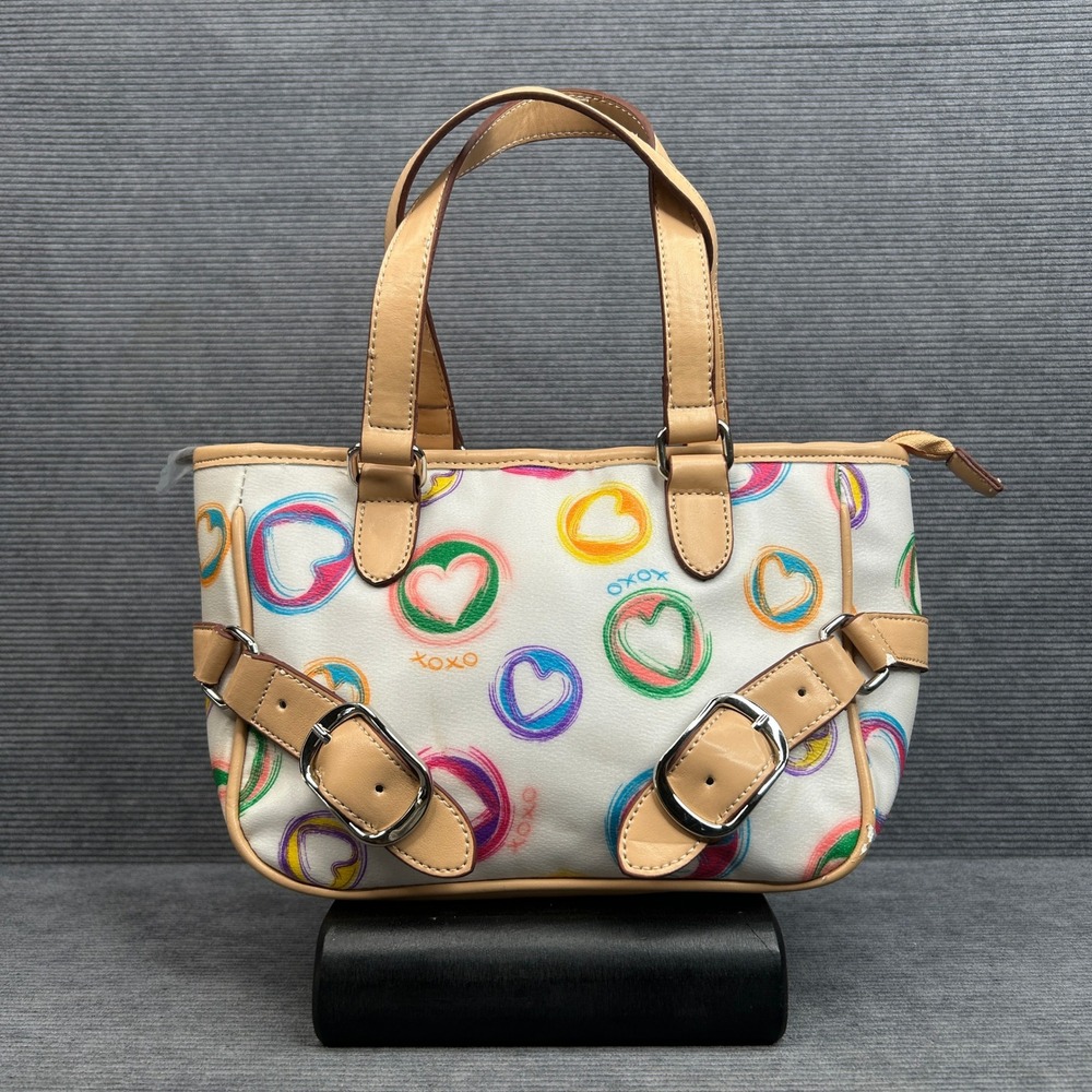 XOXO Handbag White Multi Color Heart Print Buckle Accent Satchel Y2K Small Bag